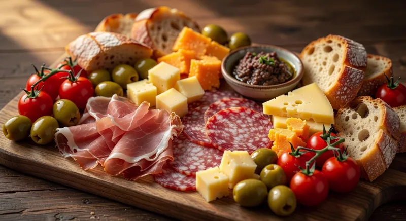 Planche apéritive charcuterie fromages olives