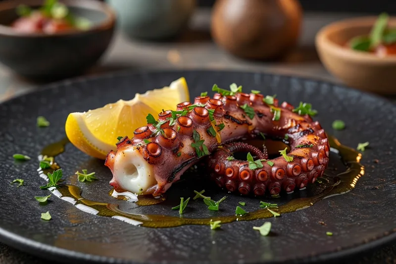 Poulpe grillé citron herbes