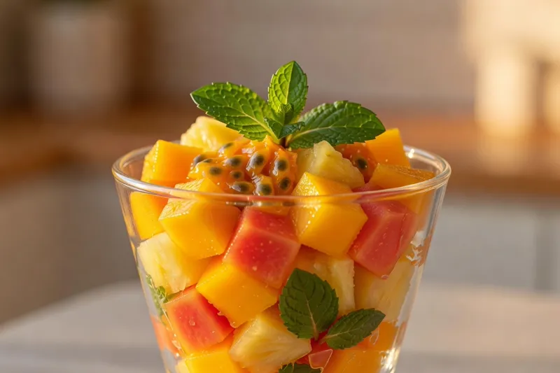 Verrine salade de fruits menthe passion