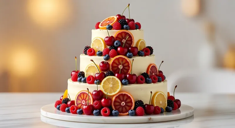 Gâteau finitions fruitées cerises agrumes