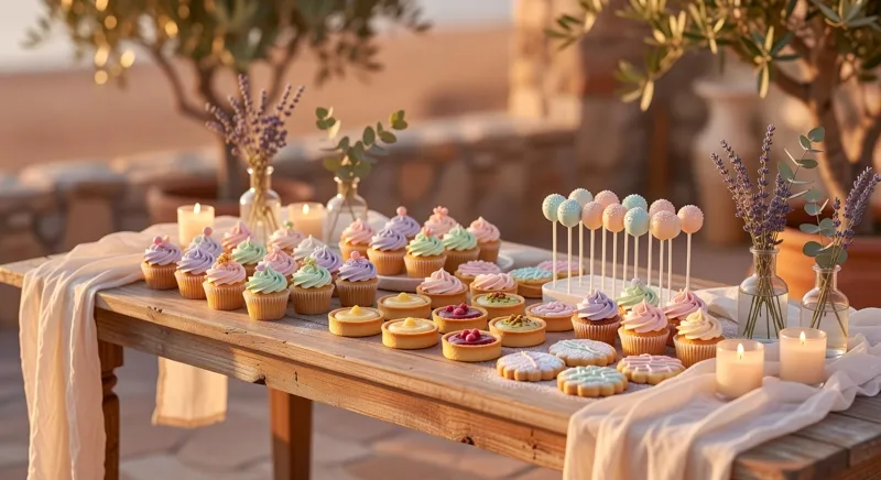 Sweet tables complètes et cupcakes assortis