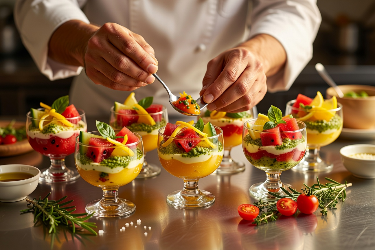 Chef préparant des verrines personnalisées